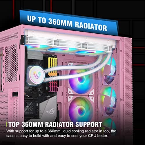 Vetroo AL600 ATX Mid Tower Pink with Tempered Glass Side Panel and USB 3.2 Gen 1 Type-A, USB 2.0 Type-A Front Panel image