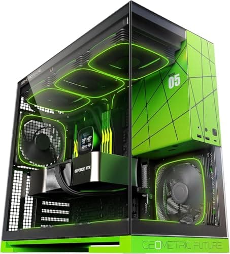 Geometric Future Model 5 ATX Mid Tower Black / Green Tempered Glass Side Panel image