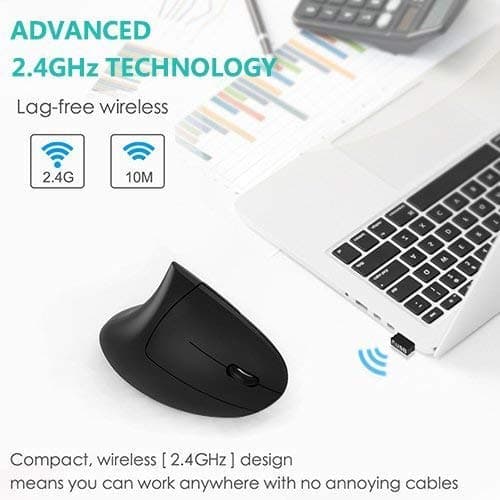Ergonomic Mouse Vertical Wireless Mouse - aooa Rechargeable 2.4GHz Optical Vertical Mice 3 Adjustable DPI 800/1200/1600 Levels 6 Buttons, for Laptop, PC, Computer, Desktop, Notebook etc-Black (Black) image