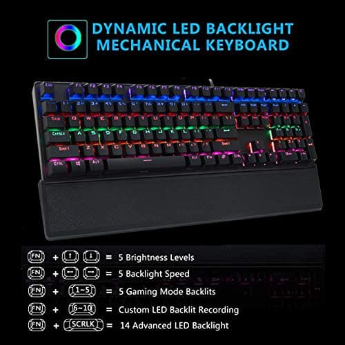 CHONCHOW Led Mechanical Gaming Keyboard Wired Backlit Keyboard Blue Switch Detachable Wrist Rest USB Gaming Keyboard Compatible with PC Mac Windows PS4（Black） image