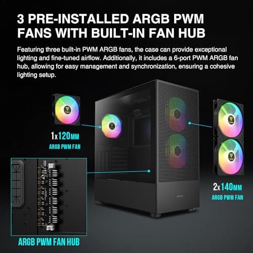 GAMDIAS Talos M3 Mesh ATX Mid Tower Black Tempered Glass Side Panel USB 3.2 Gen 2 Type-C USB 3.2 Gen 1 Type-A image