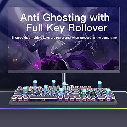 E-YOOSO K600 Retro Mechanical Gaming Keyboard 104 Key, LED Backlit Keyboard with Blue Switches image