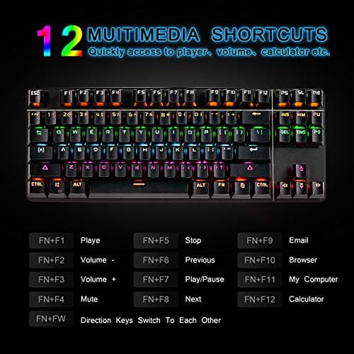 CHONCHOW Rainbow LED Backlit Mechanical Gaming Keyboard Wired USB Compact 87-Keys Blue Switches Mechanical RGB Gaming Keyboard for Windows PC Gamers(Black) image