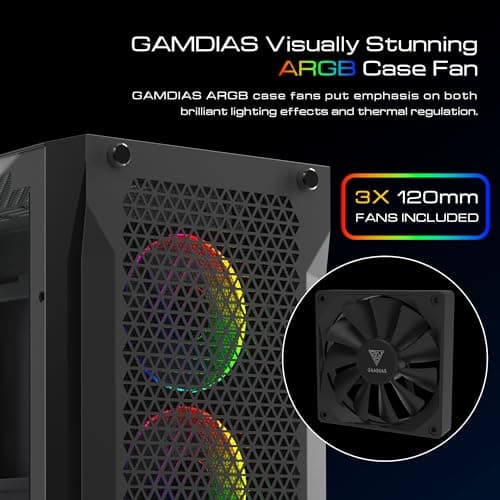 GAMDIAS ATHENA P1 ATX Mid Tower Black with Tempered Glass Side Panel and USB 3.2 Gen 1 Type-C, USB 3.2 Gen 1 Type-A, USB 2.0 Type-A image