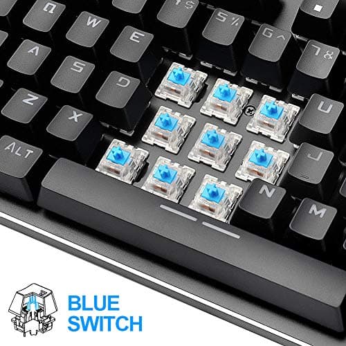 Hcman Mechanical Keyboard 87 Key Compact Gaming Keyboard,21 LED Backlit Modes, Blue Switches USB Wired Keyboard for Computer PC & Mac Gamers (Black) image