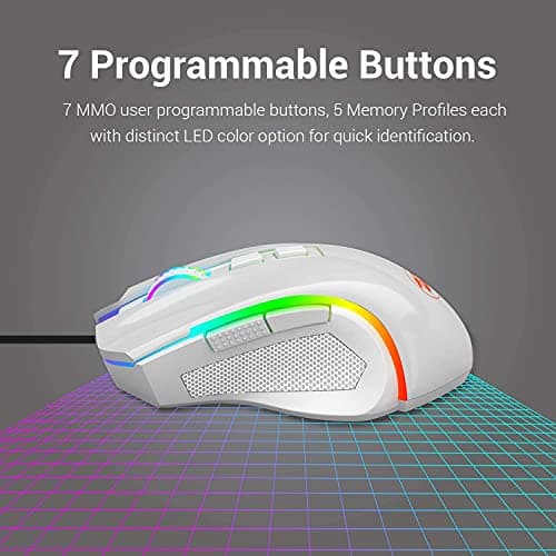 Redragon M602 RGB Wired Gaming Mouse RGB Spectrum Backlit Ergonomic Mouse Griffin Programmable with 7 Backlight Modes up to 7200 DPI for Windows PC Gamers (White) image