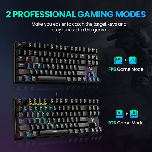 PICTEK TKL Mechanical Gaming Keyboard, Compact 87 Key Mechanical Computer Keyboard with Blue Equivalent Switches, 27 LED Lighting Modes, 100% Anti-Ghosting Wired USB Keyboard for Windows PC/MAC Games image