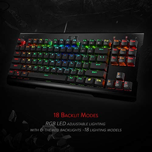 Redragon K561 VISNU Mechanical Gaming Keyboard, Anti-ghosting 87 Keys, RGB Backlit, Wired Compact Keyboard with Clicky Blue Switches for Laptop, Windows, PC Games image