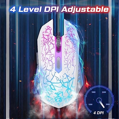 VersionTECH. Wired Gaming Mouse, Ergonomic USB Optical Mouse Mice with Chroma RGB Backlit, 1200 to 3600 DPI for Laptop PC Computer Games & Work -White image