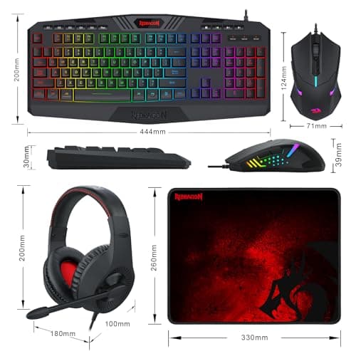 Redragon S101 Wired RGB Backlit Gaming Keyboard and Mouse, Gaming Mouse Pad, Gaming Headset Combo All in 1 PC Gamer Bundle for Windows PC - (Black) image