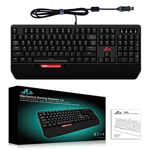 Rii Keyboard Mechanical, Gaming with USB Cable K66, 104 Keys with Red Switches, and LED Backlit,(5 Lights Effects + 3 Macros), Anti-Ghosting Programmable Gaming Keyboard image