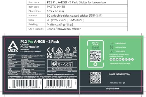 ARCTIC P12 Pro A-RGB PWM 77 CFM 120mm Black 3-Pack image