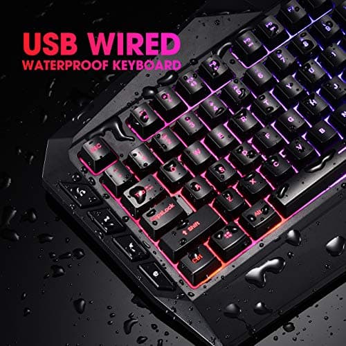 VicTsing Gaming Keyboard, USB Wired Keyboard with Rainbow Backlit and Spill-Resistant Design, Strong Durability, 8 Multimedia Keys, 19 Anti-Ghosting Keys, Ergonomic Wrist Rest Keyboard - Black image