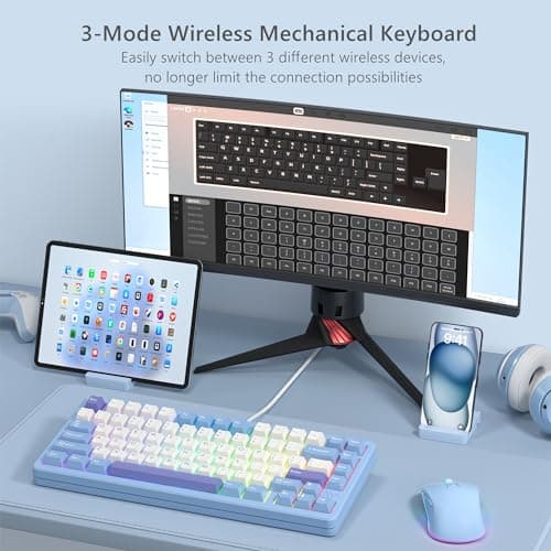 Womier SK75 RGB Wired/Wireless/Bluetooth Mini Womier Mint Blizzard Linear Mechanical Gaming Keyboard image
