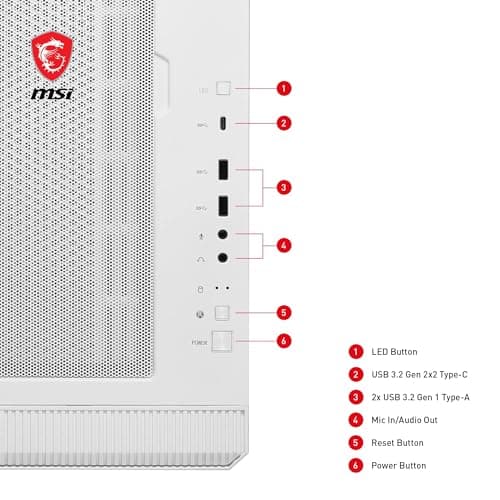 MSI MPG VELOX 100R ATX Mid Tower White with Tempered Glass Side Panel and Front Panel USB 3.2 Gen 2x2 Type-C, USB 3.2 Gen 1 Type-A image