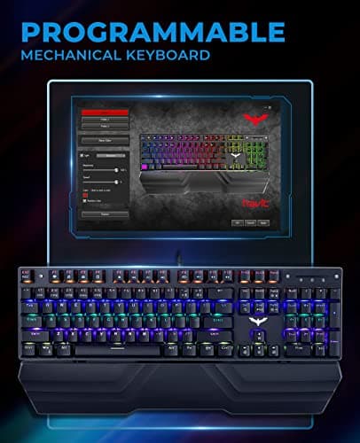 Havit Mechanical Keyboard and Mouse Combo RGB Gaming 104 Keys Blue Switches Wired USB Keyboards with Detachable Wrist Rest, Programmable Gaming Mouse for PC Gamer Computer Desktop (Black) image