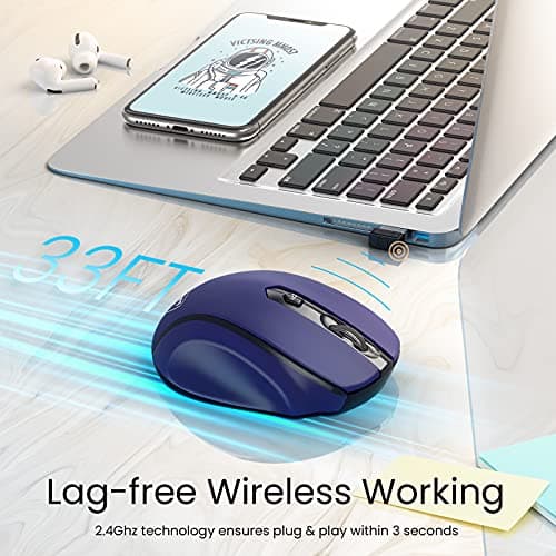 VicTsing MM057 2.4G Wireless Portable Mobile Mouse Optical Mice with USB Receiver, 5 Adjustable DPI Levels, 6 Buttons for Notebook, PC, Laptop, Computer, Macbook - Sapphire Blue image
