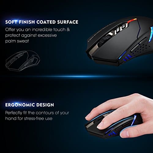 VicTsing Wireless Gaming Mouse with Unique Silent Click, Breathing Backlit, 2 Programmable Side Buttons, 2400 DPI, Ergonomic Grips, 7-Button Design- Black image