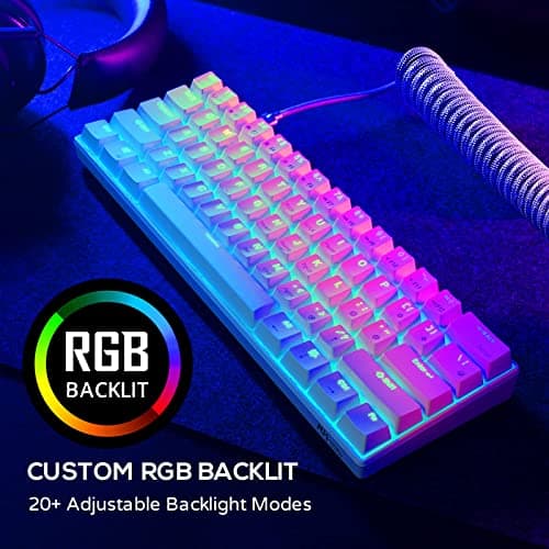 RK61 60% RGB Mechanical Gaming Keyboard Small Compact 61 Keys, Wired/Wireless Bluetooth Mini Portable Keyboard Gaming/Office for iOS Android Windows and Mac with Programmer Brown Switch - White image