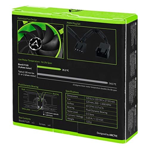 ARCTIC BioniX F120 120mm 69 CFM Black / Green PWM 1-Pack image