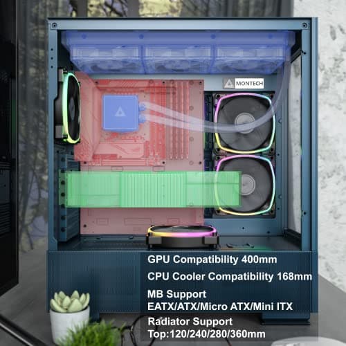 Montech SKY TWO ATX Mid Tower Blue with Tempered Glass Side Panel and USB 3.2 Gen 2 Type-C, USB 3.2 Gen 1 Type-A Front Panel image