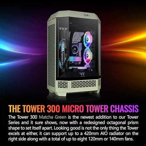 Thermaltake The Tower 300 MicroATX Mini Tower Tempered Glass Side Panel - Matcha Green image