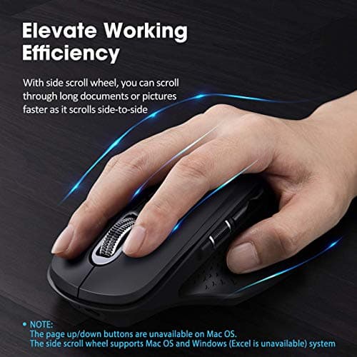 VicTsing Pioneer Rechargeable Bluetooth Mouse, Easy-Switch Up to 3 Devices, Wireless Computer Mouse with Side Scroll Wheel, 5 Levels Adjustable DPI, Mouse for Laptop Android/OS/iOS/Windows/Linux image