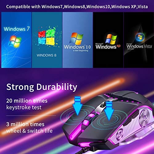 LENRUE V1 Gaming Mouse Wired, Ergonomic Computer Mice with 6 Programmable Buttons, 4 Circular & Breathing LED Light, 4 Adjustable DPI Up to 2400 for PC Mac Laptop and Gamer image