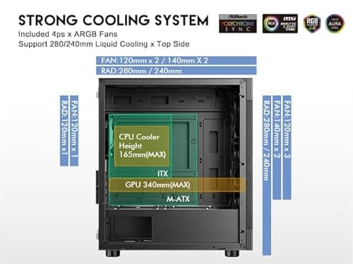 DIYPC ARGB-G5 ATX Mid Tower Black with Tempered Glass Side Panel and USB 3.2 Gen 1 Type-A, USB 2.0 Type-A image