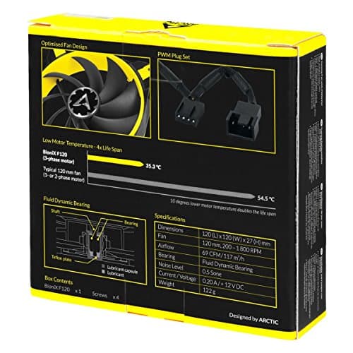 ARCTIC BioniX F120 PWM 69 CFM 120mm Black / Yellow 1-Pack image