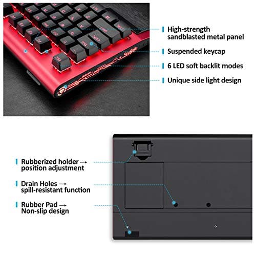Mechanical Gaming Keyboard, LANGTU All-Metal Panel USB Wired Computer Keyboard with Wrist Rest, LED Backlit Keyboard Blue Switch 104 Keys for Windows PC Gamers - X1000 Silver/White image