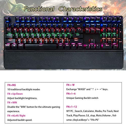 CHONCHOW Blue Switch Mechanical Keyboard LED Backlit Detachable Wrist Rest USB Wired Mechanical Gaming Keyboard Compatible with PC PS4 Mac - Black image