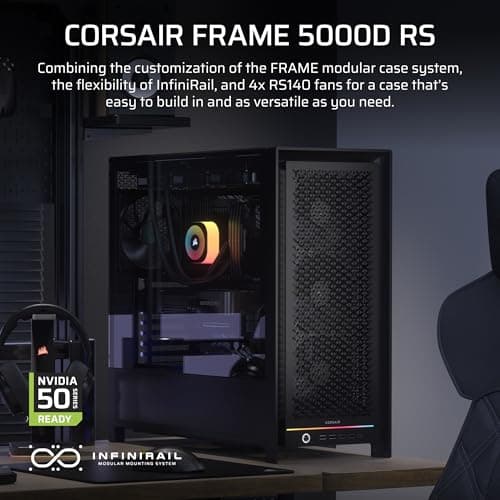 Corsair FRAME 5000D RS ATX Mid Tower Black with Tempered Glass Side Panel and USB 3.2 Gen 2 Type-C, USB 3.2 Gen 1 Type-A image