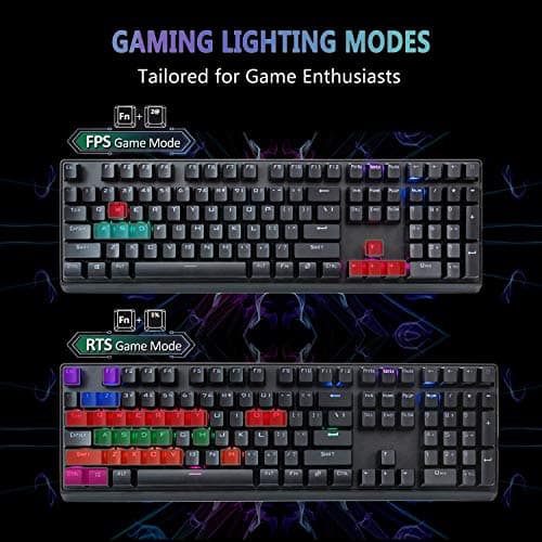 CHONCHOW Mechanical Gaming Keyboard Blue Switch Customize LED Backlit Detachable Wrist Rest USB Wired Mechanical Gaming Keyboard Compatible with PC PS4 Mac Xbox - Black image