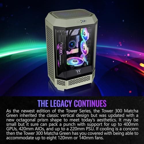 Thermaltake The Tower 300 MicroATX Mini Tower Tempered Glass Side Panel - Matcha Green image