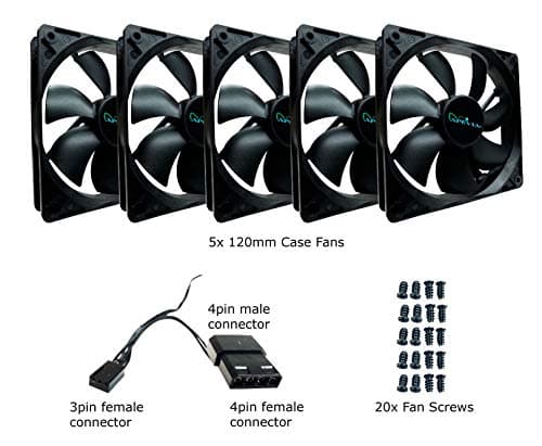 APEVIA 120mm 4pin Molex + 3pin Motherboard Black Case Fan (5-pk) image