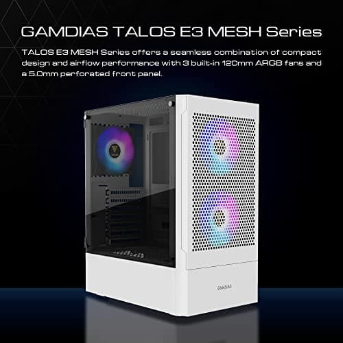 GAMDIAS TALOS E3 MESH ATX Mid Tower White Tempered Glass image