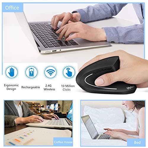 Ergonomic Mouse, Vertical Wireless Mouse-Ulytech Rechargeable 2.4GHz Optical Wireless Mouse: 3 Adjustable DPI 1000/1200/1600 Levels 6 Buttons, for Laptop, PC, Computer, Desktop, Notebook etc. image