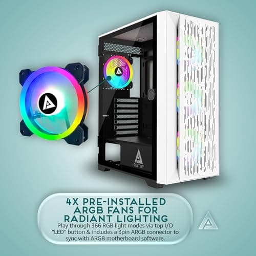 Apevia Destiny Flow ATX Mid Tower White Tempered Glass Side Panel, USB 3.2 Gen 1 Type-A image