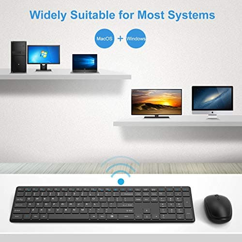 Wireless Keyboard and Mouse Combo, WisFox 2.4G Full-Size Slim Thin Wireless Keyboard Mouse for Windows, Computer, Desktop, PC, Laptop Mac image