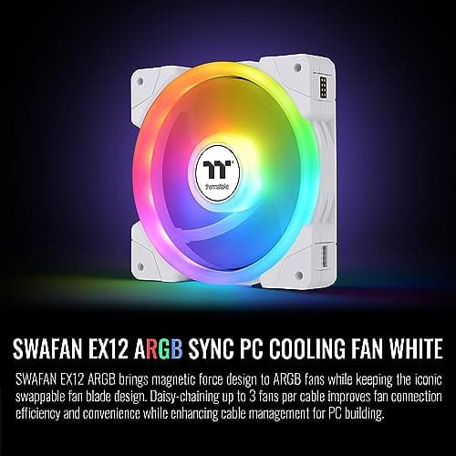 Thermaltake SWAFAN EX12 120mm White Addressable RGB PWM 57.11 CFM 3-Pack image