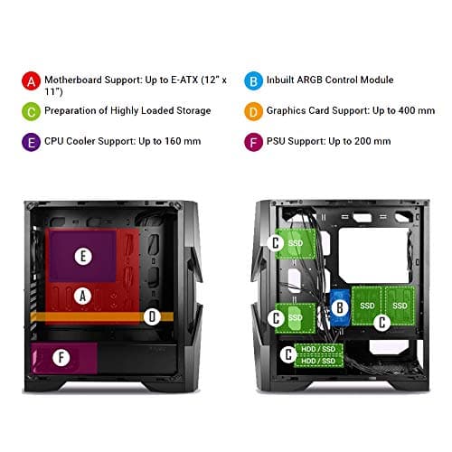 Antec Dark Avenger DA601 E-ATX Mid Tower Case/ARGB Motherboard Sync/Tempered Glass/Prizm 120 ARGB Fan Included image