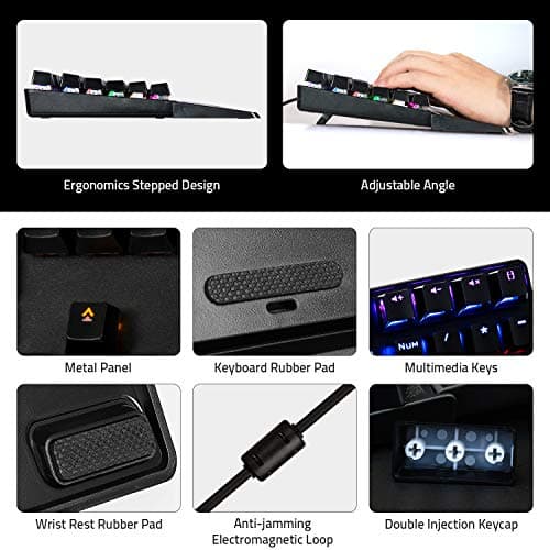 CHONCHOW Mechanical Gaming Keyboard Blue Switch Customize LED Backlit Detachable Wrist Rest USB Wired Mechanical Gaming Keyboard Compatible with PC PS4 Mac Xbox - Black image