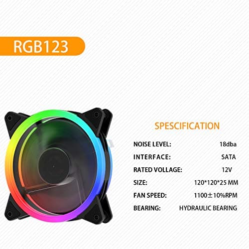 upHere RGB Series Case Fan, Wireless RGB LED 120mm Fan,Quiet Edition High Airflow Adjustable Color LED Case Fan for PC Cases-5 Pack,RGB123-5 image