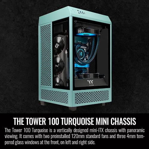 Thermaltake The Tower 100 Mini-ITX Tower Turquoise / Black Tempered Glass Side Panel image