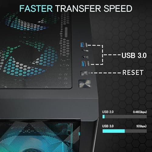 MUSETEX NN8 ATX Mid Tower Black with Tempered Glass Side Panel and USB 3.2 Gen 2 Type-C USB 3.2 Gen 1 Type-A image