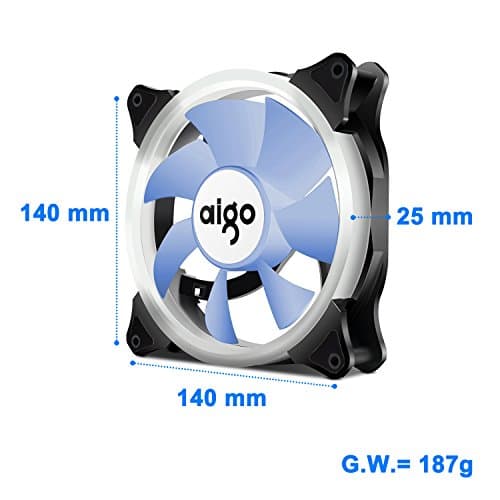 Aigo Halo LED Ring Fan 140mm 14cm Case Fan Silent Sleeve Bearing PC CPU Cooling Neon Quite Clear Case Fan Mod 4 Pin/3 Pin for Computer Cases CPU Coolers and Radiators (140mm, White) image