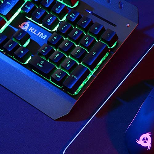 KLIM Lightning Gaming Keyboard + 7 LED Colors + Ergonomic Semi Mechanical Keyboard with Metal Frame + Compatible with PC Mac PS4 Xbox One + Wired Hybrid Keyboard + Teclado Gamer + New 2020 Version image