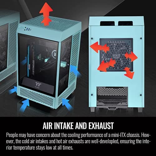 Thermaltake The Tower 100 Mini-ITX Tower Turquoise / Black Tempered Glass Side Panel image