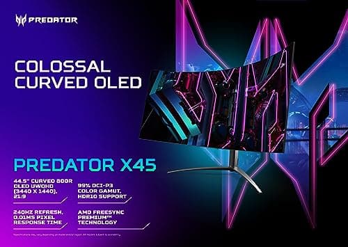 Acer Predator X45 bmiiphuzx 44.5" 3440x1440 240Hz OLED Curved Monitor image